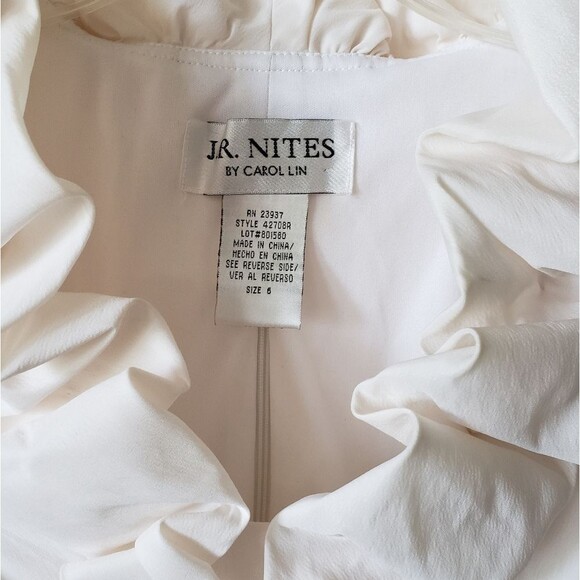 J.R Nites by Carol Lin Ruffle Neck Long Sleeve Top/Blouse Cream Size 6 - Picture 5 of 11